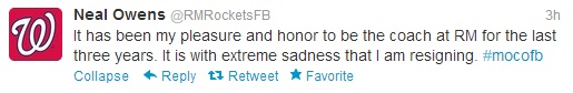 It has been my pleasure and honor to be the coach at RM for the last three years. It is with extreme sadness that I am resigning.